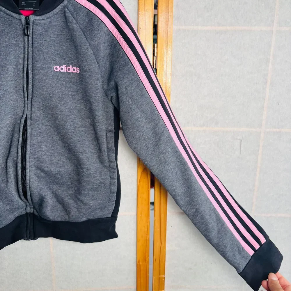 Adidas Tri Color Track Jacket - KIDS 2XS Gray Pink Activewear Bomber‎ Youth